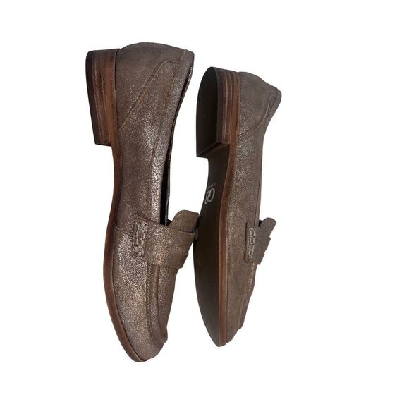 Gianni Bini Gold Taupe Suede Metallic Shimmer Penny Loafer Flat Women's Size - Picture 8 of 13